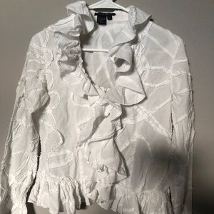 Boston Proper size 6 white ruffled shirt exc cond